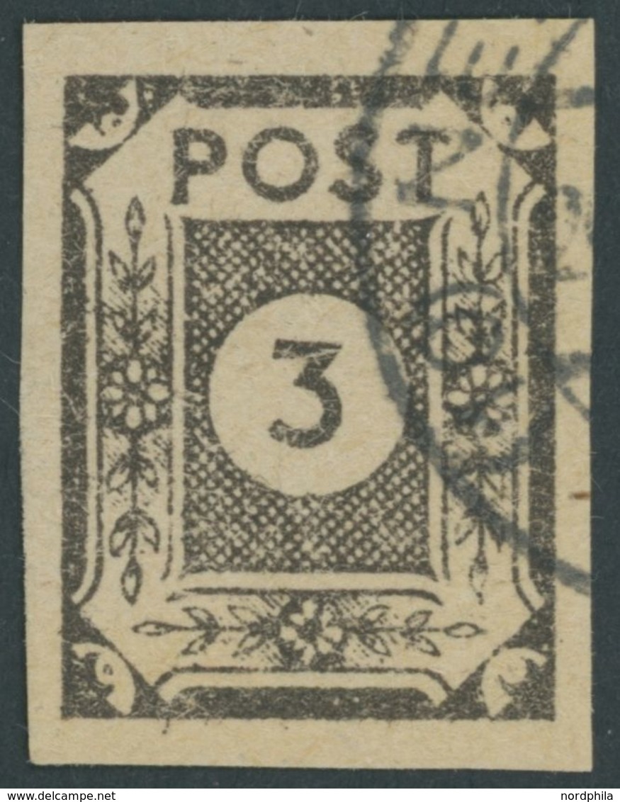 1945, 3 Pf. Graubraun, Pracht, Gepr. Ströh, Mi. 250.- -> Automatically Generated Translation: 1945, 3 Pf. Gray Brown, Su - Sonstige & Ohne Zuordnung