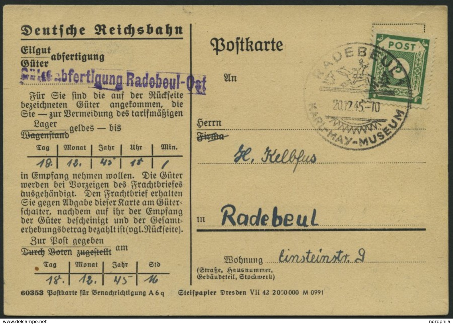 OST-SACHSEN 57a BRIEF, 1945, 5 Pf. Dunkelgrün Auf Ortspostkarte, Pracht - Autres & Non Classés