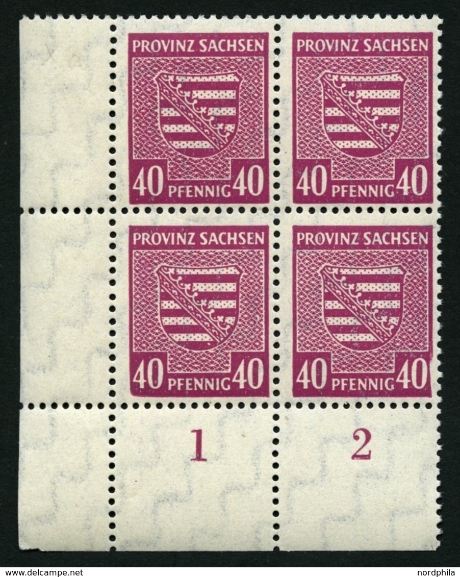 PROVINZ SACHSEN 84Xa VB **, 1945, 40 Pf. Dunkellilarosa, Wz. 1X, Im Unteren Linken Eckrandviererblock, Dabei Plattenfehl - Sonstige & Ohne Zuordnung