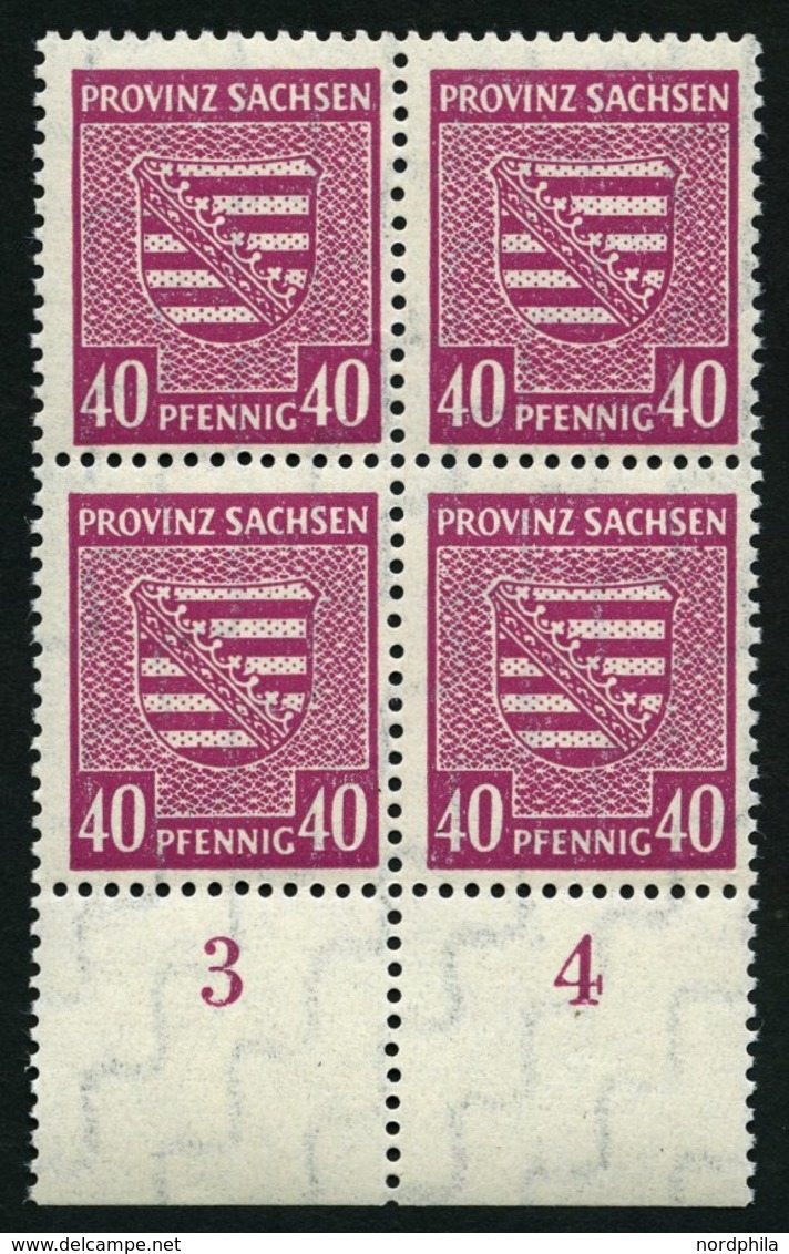 PROVINZ SACHSEN 84Xa VB **, 1945, 40 Pf. Dunkellilarosa, Wz. 1X, Im Unterrandviererblock, Dabei Plattenfehler I, Pracht, - Other & Unclassified