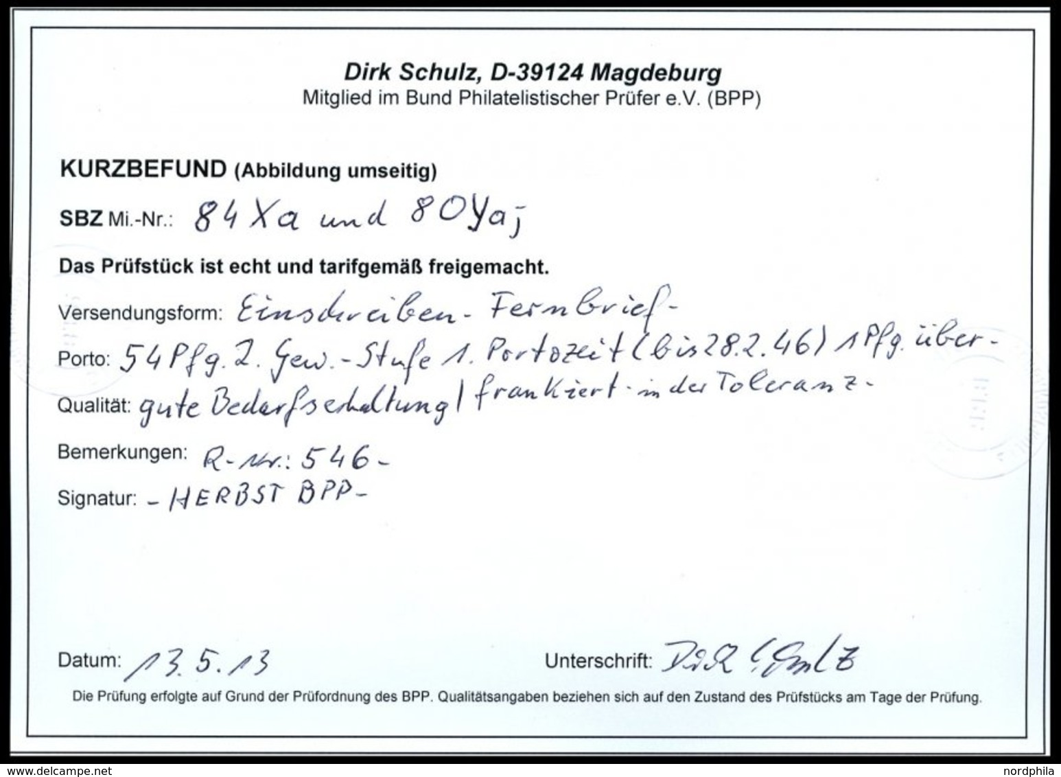 PROVINZ SACHSEN 80Ya,84Xa BRIEF, 1945, 40 Pf. Dunkellilarosa, Wz. 1X Und 15 Pf. Mittellilakarmin, Wz. 1Y, Auf Einschreib - Other & Unclassified