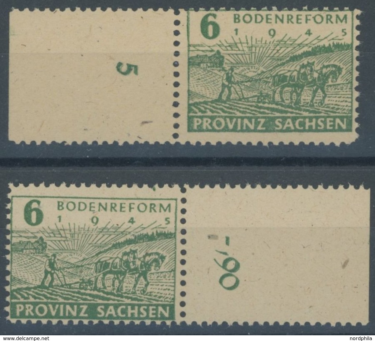 1945, 6 Pf. Grün, Beide Papiere, Vierseitig Gezähnt, Jeweils Vom Rechten Bzw. Linken Rand, Postfrisch, Pracht, Gepr. Str - Other & Unclassified