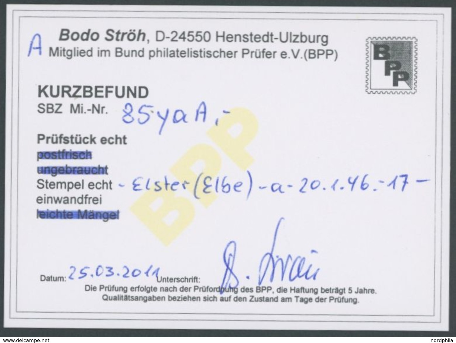 1946, 6 Pf. Grün, Fallende Papierstreifung, Vierseitig Gezähnt, Stempel ELSTER (Elbe) A 20.1.46, Pracht, Kurzbefund Strö - Sonstige & Ohne Zuordnung