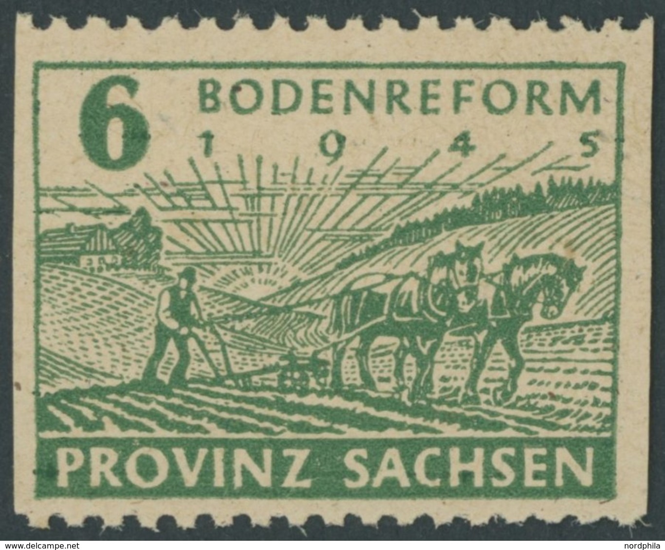 1945, 6 Pf. Grün, Fallende Papierstreifung, Waagerecht Gezähnt, Postfrisch, Pracht, Gepr. Ströh, Mi. 350.- -> Automatica - Autres & Non Classés