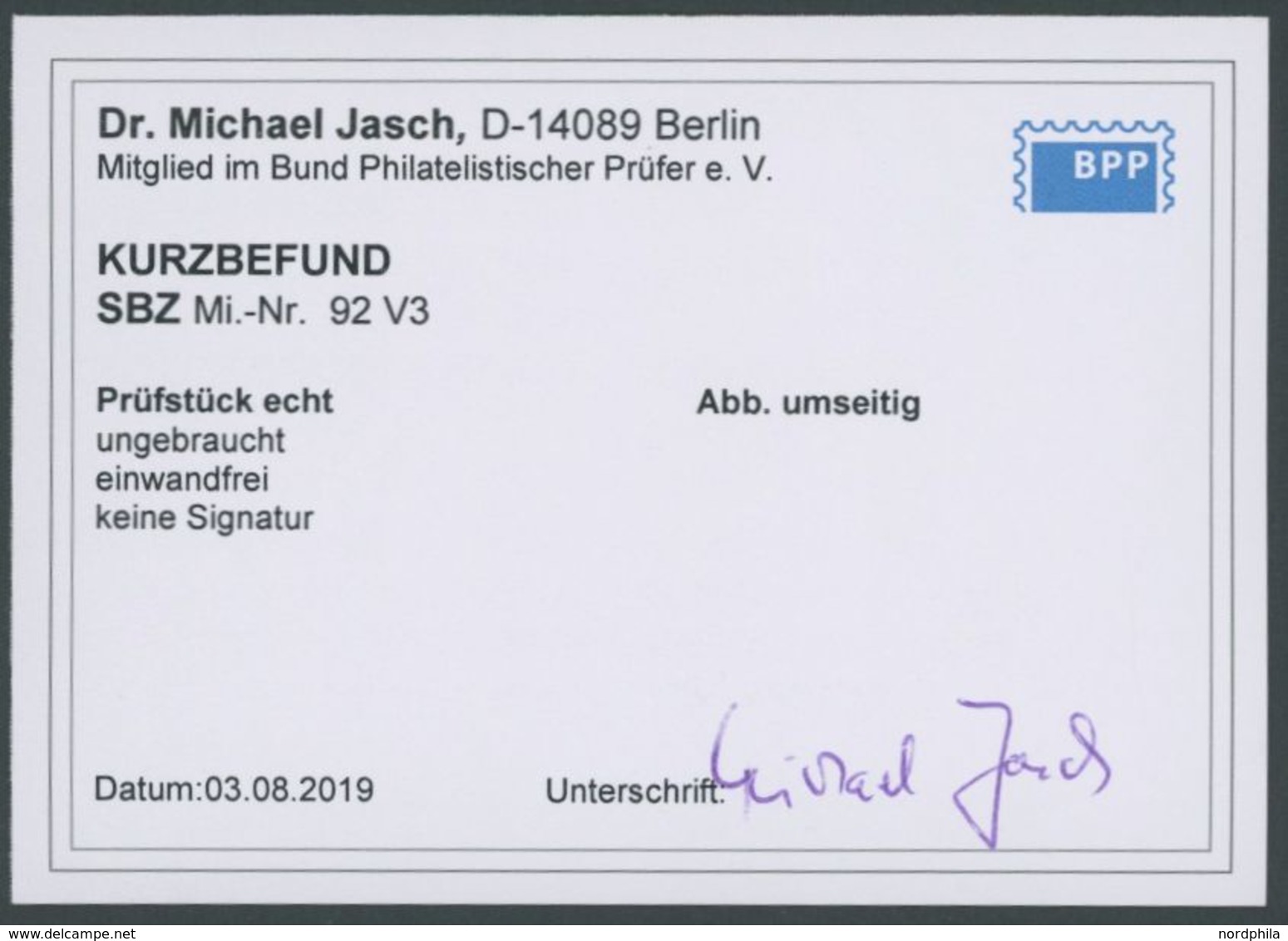 1946, Versuchsdruck: 3 Pf. Dunkelbraunocker, Falzrest, Pracht, Kurzbefund Dr. Jasch -> Automatically Generated Translati - Other & Unclassified