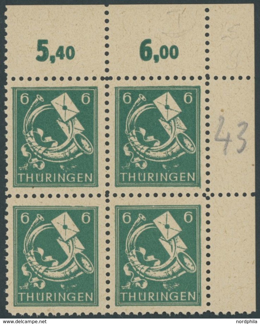 THÜRINGEN 95AXbs VB **, 1945, 6 Pf. Schwärzlichbläulichgrün, Vollgummierung, Hellchromgelbes Papier, Hochglanzgummierung - Other & Unclassified