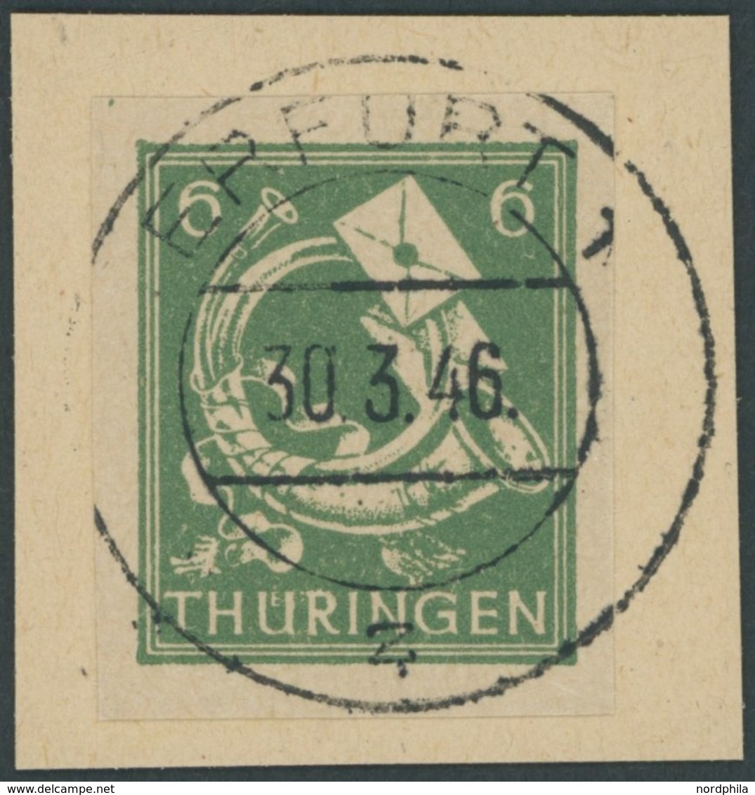 THÜRINGEN 95AXdtU BrfStk, 1945, 6 Pf. Schwärzlichopalgrün, Vollgummierung, Gelblichgraues Papier, Ungezähnt, Prachtbrief - Other & Unclassified