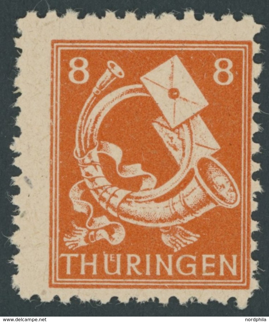 1945, 8 Pf. Rotorange, Spargummierung, Dickes Papier, Steigende Papierstreifung, Postfrisch, Pracht, Fotoattest Dr. Jasc - Other & Unclassified