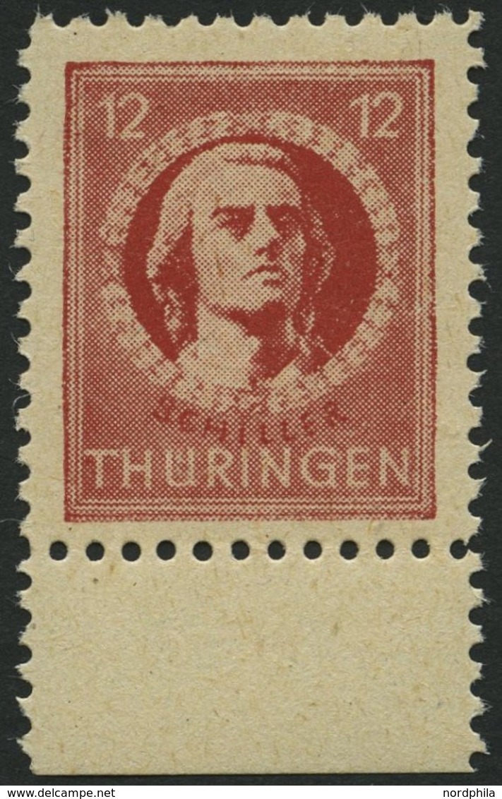 THÜRINGEN 97bt **, 1945, 12 Pf. Dunkelbräunlichrot, Gelblichgraues Papier, Pracht, Gepr. Ströh, Mi. 150.- - Other & Unclassified