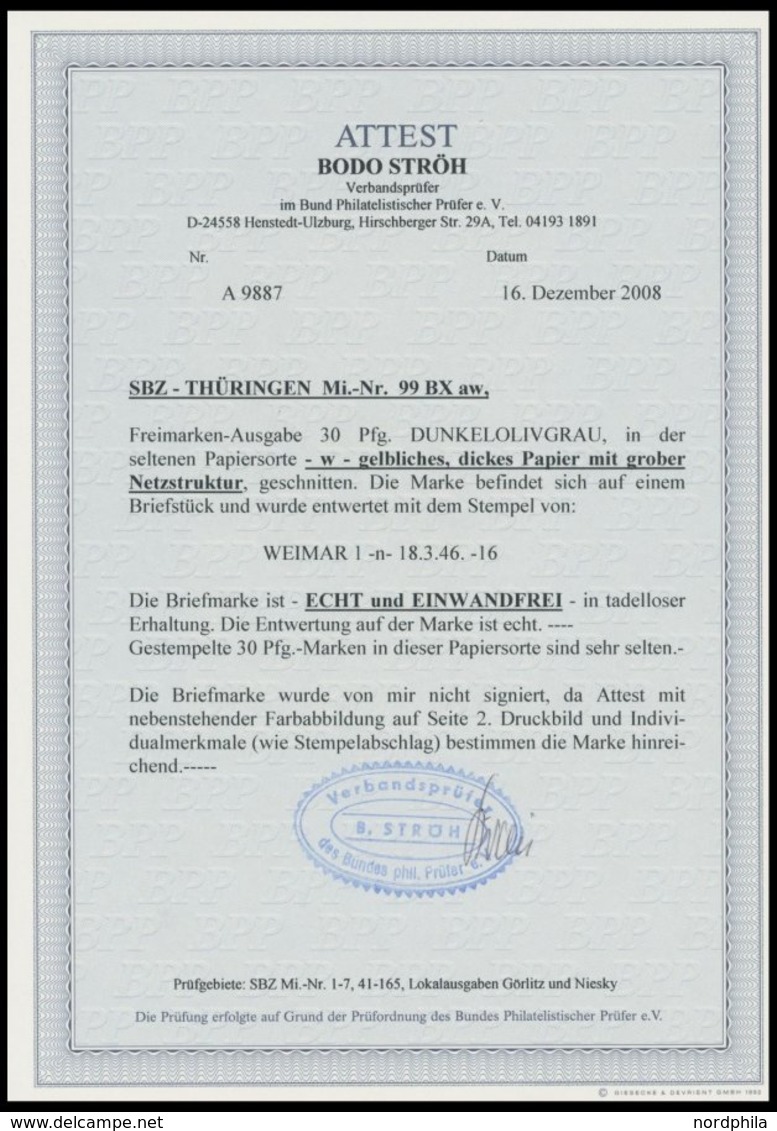 1945, 30 Pf. Dunkelolivgrau, Vollgummierung, Papier W, Prachtbriefstück, R!, Fotoattest Ströh, Mi. 650.- -> Automaticall - Other & Unclassified
