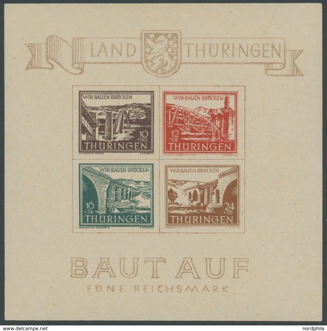 1946, Brückenblock, Type II, Postfrisch, Pracht, Mi. 450.- -> Automatically Generated Translation: 1946, "bridges Souven - Other & Unclassified