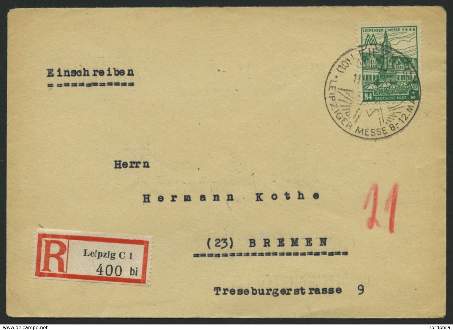 WEST-SACHSEN 165AXa BRIEF, 1946, 84 Pf. Schwärzlichsmaragdgrün, Gezähnt, Wz. 1X, Einzelfrankatur Auf Einschreibbrief, Pr - Sonstige & Ohne Zuordnung