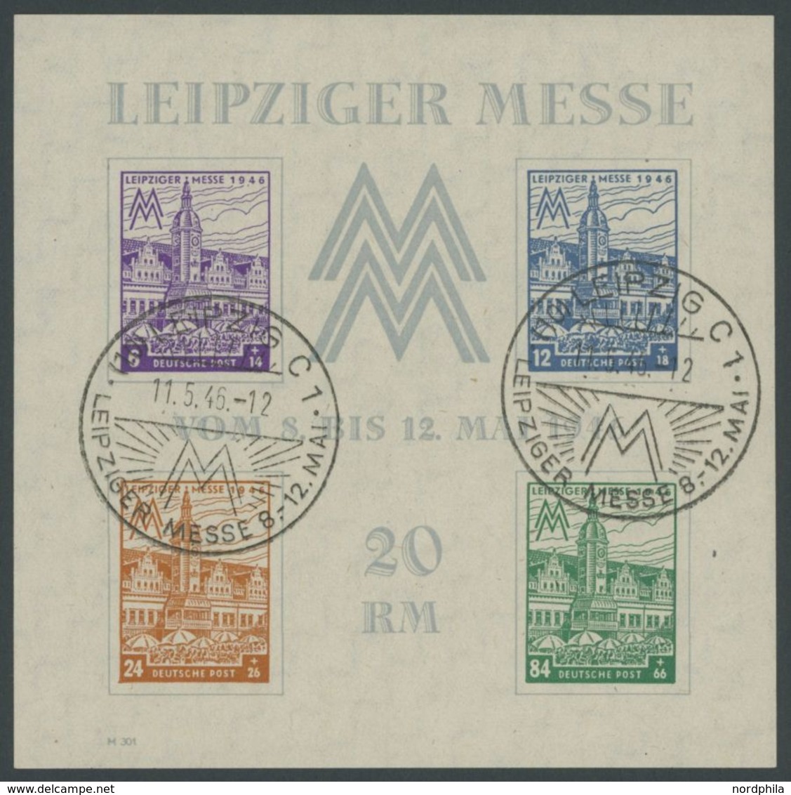 1946, Block Leipziger Messe, Wz. Stufen Steil Fallend, Type V, Sonderstempel, Leichte Bugspur, Pracht, Fotoattest Dr. Ja - Other & Unclassified