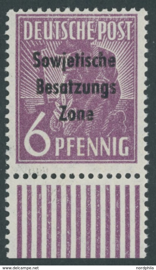 1948, 6 Pf. Dunkelrotviolett, Walzendruck, Unterrandstück, Postfrisch, Pracht, Gepr. Paul, Mi. 240.- -> Automatically Ge - Other & Unclassified