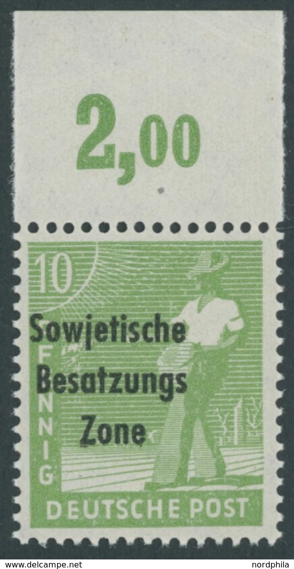 1948, 10 Pf. Gelblichgrün, Oberrandstück, Plattendruck, Nicht Durchgezähnt, Postfrisch, Pracht, Gepr. Paul, Mi. 400.- -> - Other & Unclassified