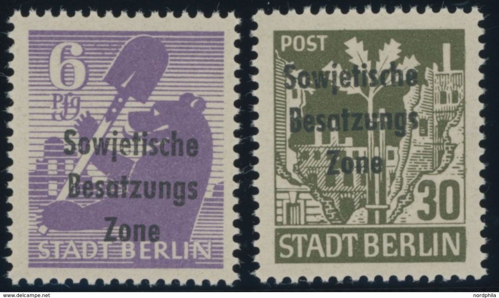 1948, 6 Pf. Lebhaftgrauviolett Und 30 Pf. Bräunlicholiv, Postfrisch, Pracht, Gepr. Weigelt/Paul, Mi. 220.- -> Automatica - Other & Unclassified