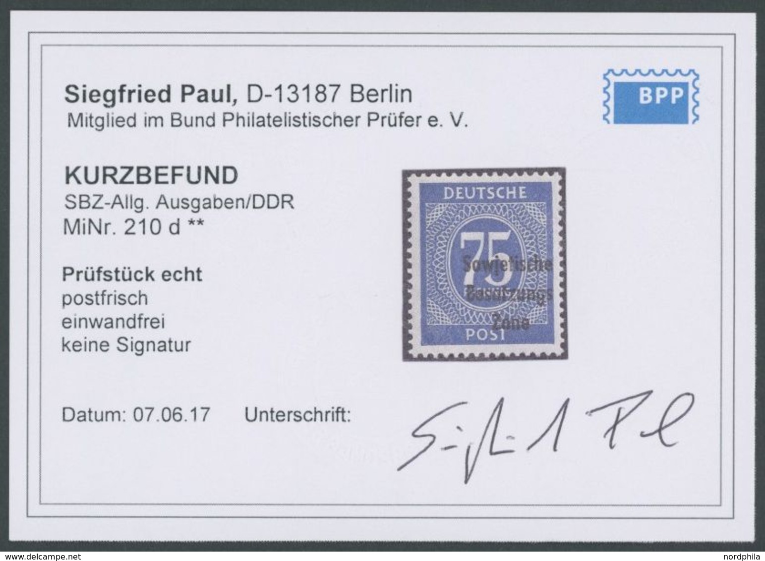 1948, 75 Pf. Dunkelviolettultramarin, Postfrisch, Pracht, Kurzbefund Paul, Mi. 250.- -> Automatically Generated Translat - Autres & Non Classés