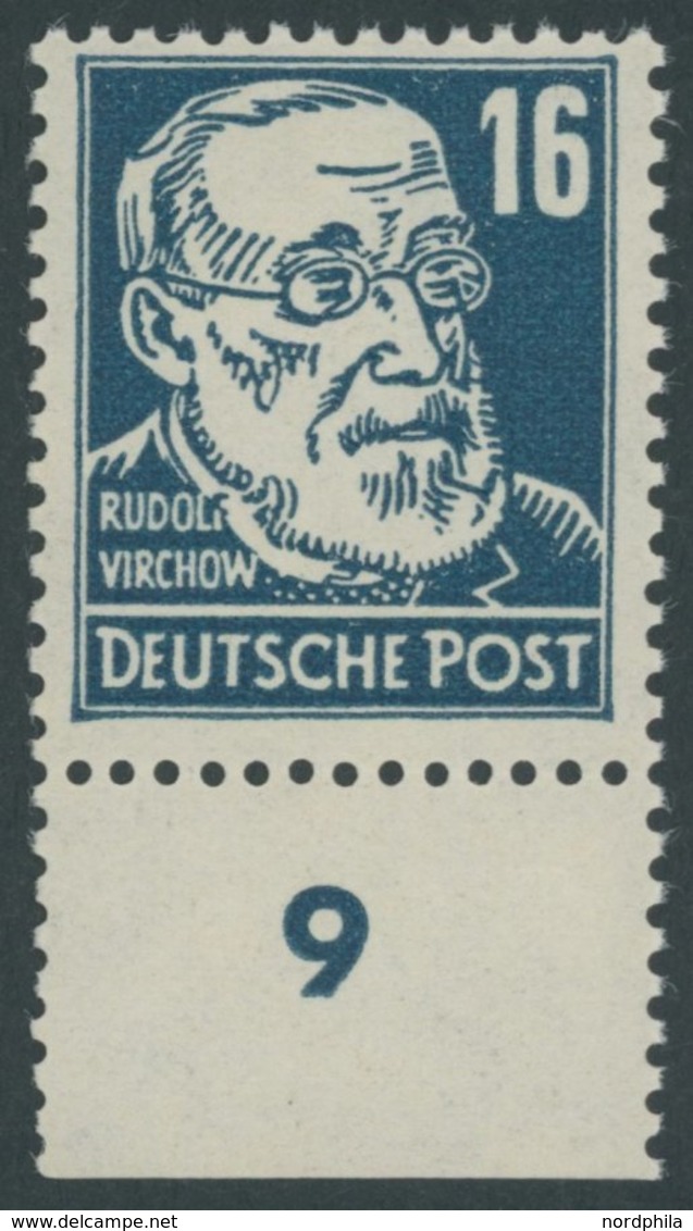 1951, 16 Pf. Schwärzlichgrünlichblau Virchow, Unterrandstück, Postfrisch, Pracht, Fotoattest Paul, Mi. 650.- -> Automati - Autres & Non Classés