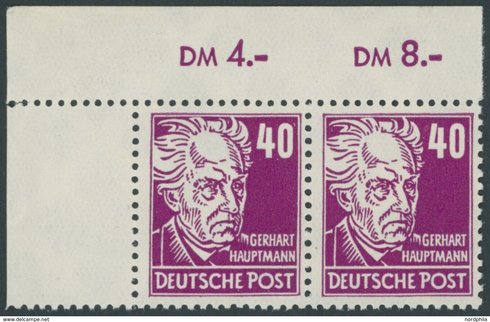 ALLGEMEINE-AUSGABEN 223d Paar **, 1948, 40 Pf. Dunkelkarminlila Hauptmann Im Waagerechten Paar Aus Der Linken Oberen Bog - Autres & Non Classés