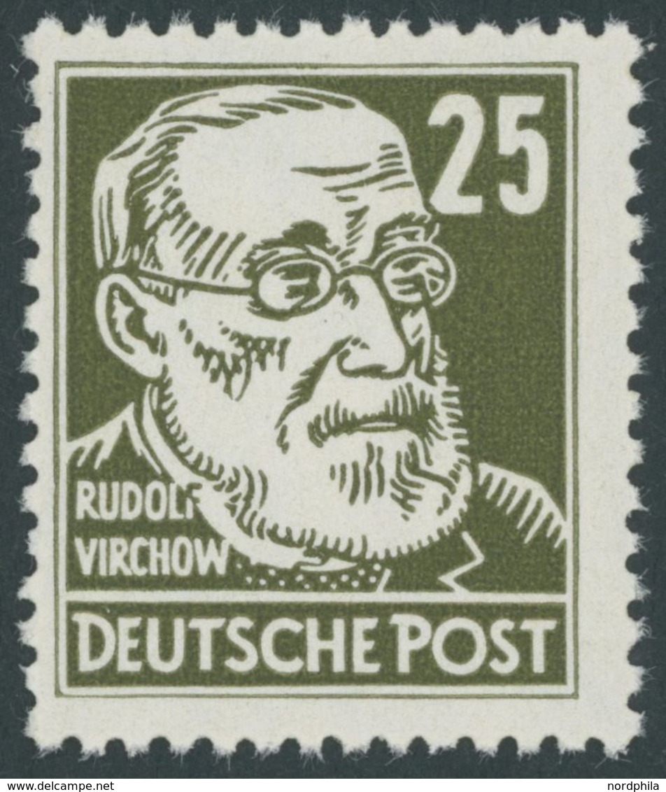 1953, 25 Pf. Braunoilv Virchow, Wz. 2XI, Postfrisch, Pracht, Kurzbefund Paul, Mi. 350.- -> Automatically Generated Trans - Used Stamps