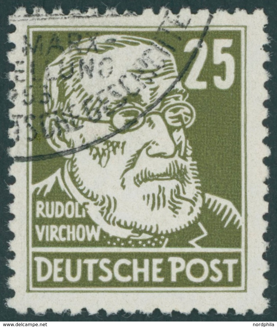 DDR 334vaXI O, 1953, 25 Pf. Braunoilv Virchow, Wz. 2XI, Zeitgerecht Entwertet, Pracht, Kurzbefund Schönherr, Mi. 600.- - Oblitérés