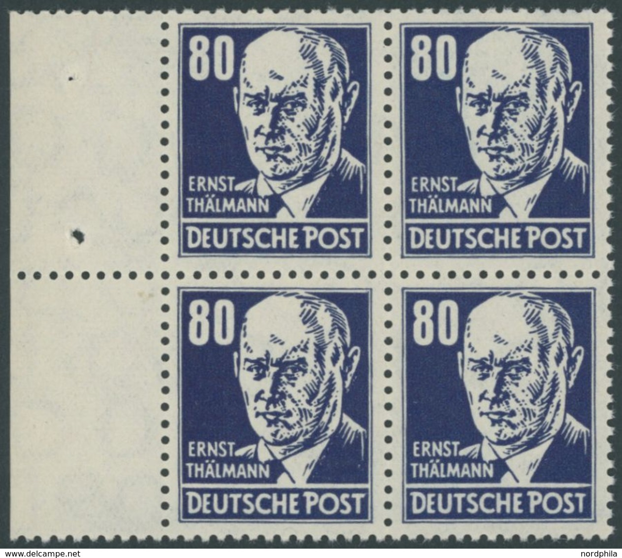 DDR 339PFIV **, 1952, 80 Pf. Thälmann Mit Plattenfehler T Von Post Rechts Spitz Und Weiße Einfassungslinie Rechts Vereng - Used Stamps