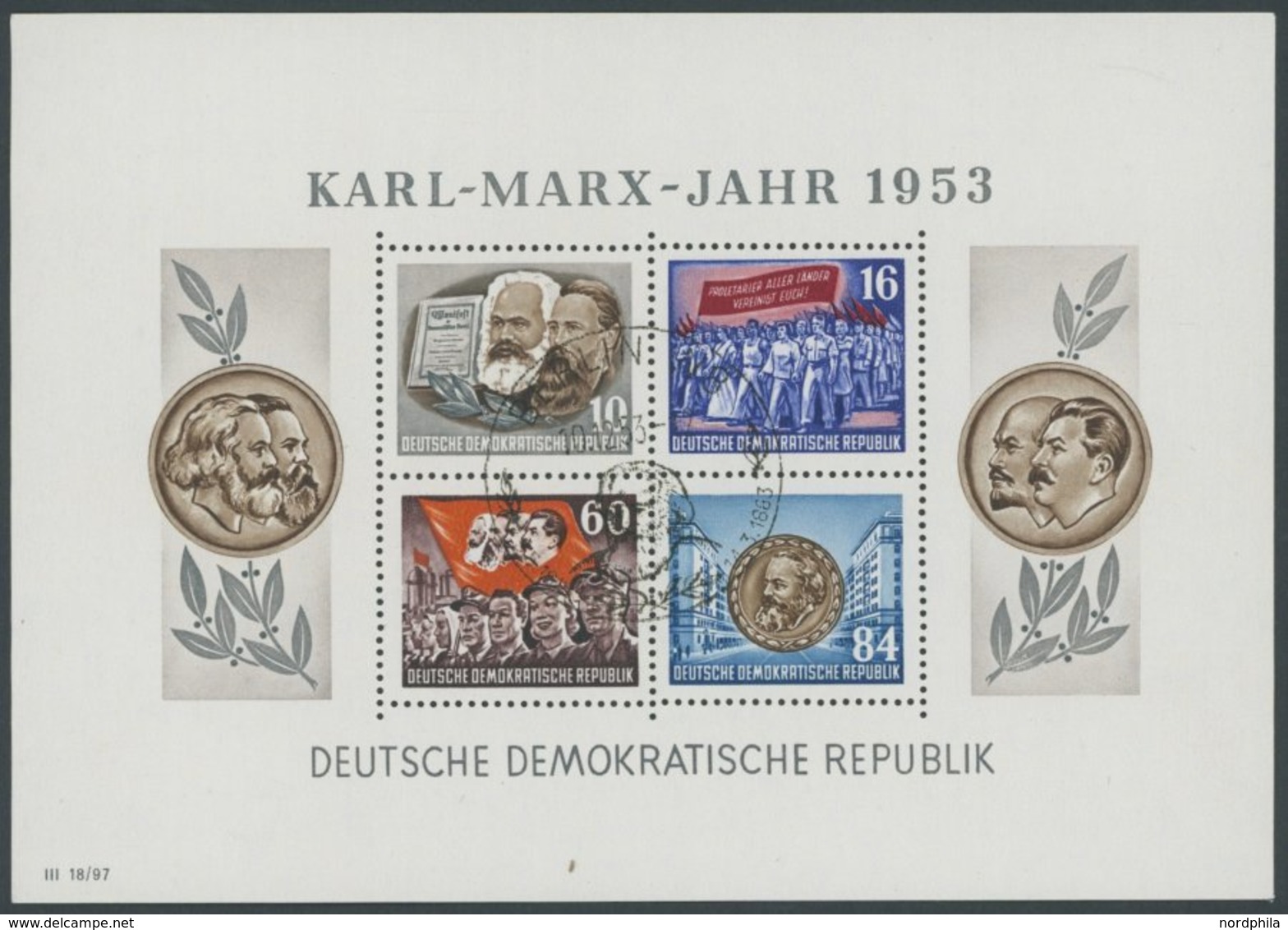 DDR Bl, 9AYII O, 1953, Marx-Block, Gezähnt, Wz. 2YII, Ersttags-Sonderstempel, Pracht, Gepr. König, Mi. 180.- - Used Stamps