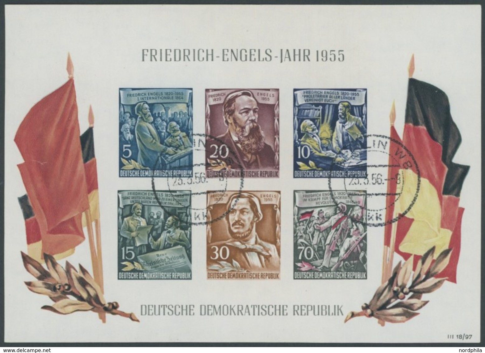 DDR Bl. 13 O, 1955, Block Engels, Tagesstempel, Pracht, Gepr. König, Mi. 180.- - Gebraucht