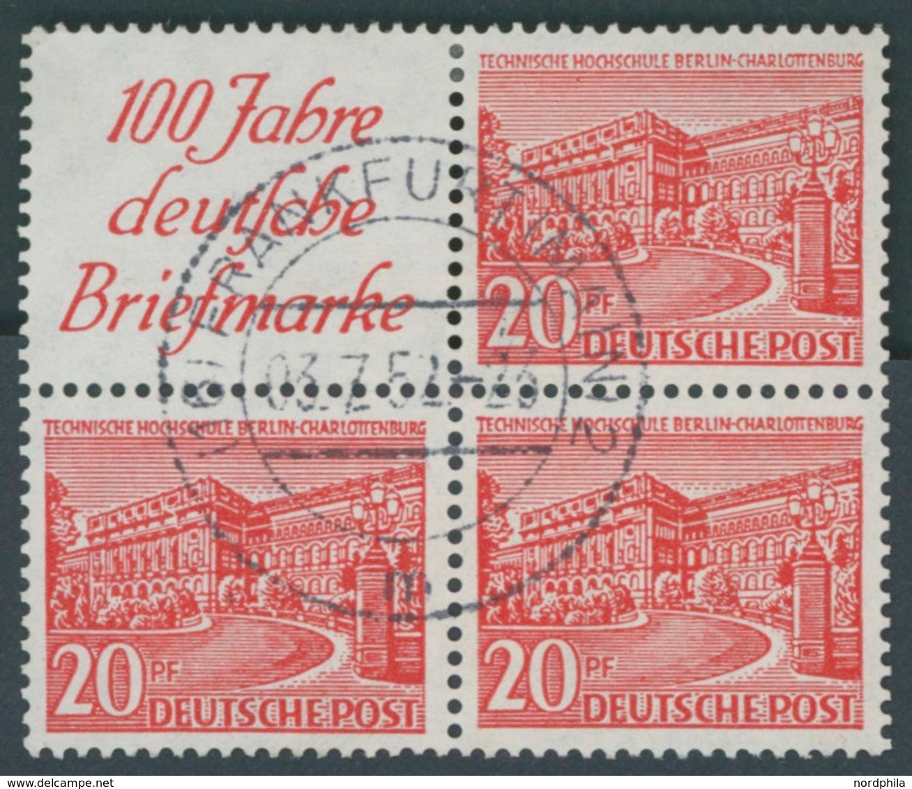 ZUSAMMENDRUCKE W 13 O, 1949, Bauten R1a + 20 Im Viererblock, Pracht, Mi. (100.-) - Zusammendrucke