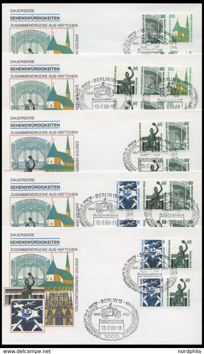 ZUSAMMENDRUCKE W 89-98 BRIEF, 1989, Sehenswürdigkeiten Komplett Auf 5 FDC`s, Pracht, Mi. 680.- - Se-Tenant