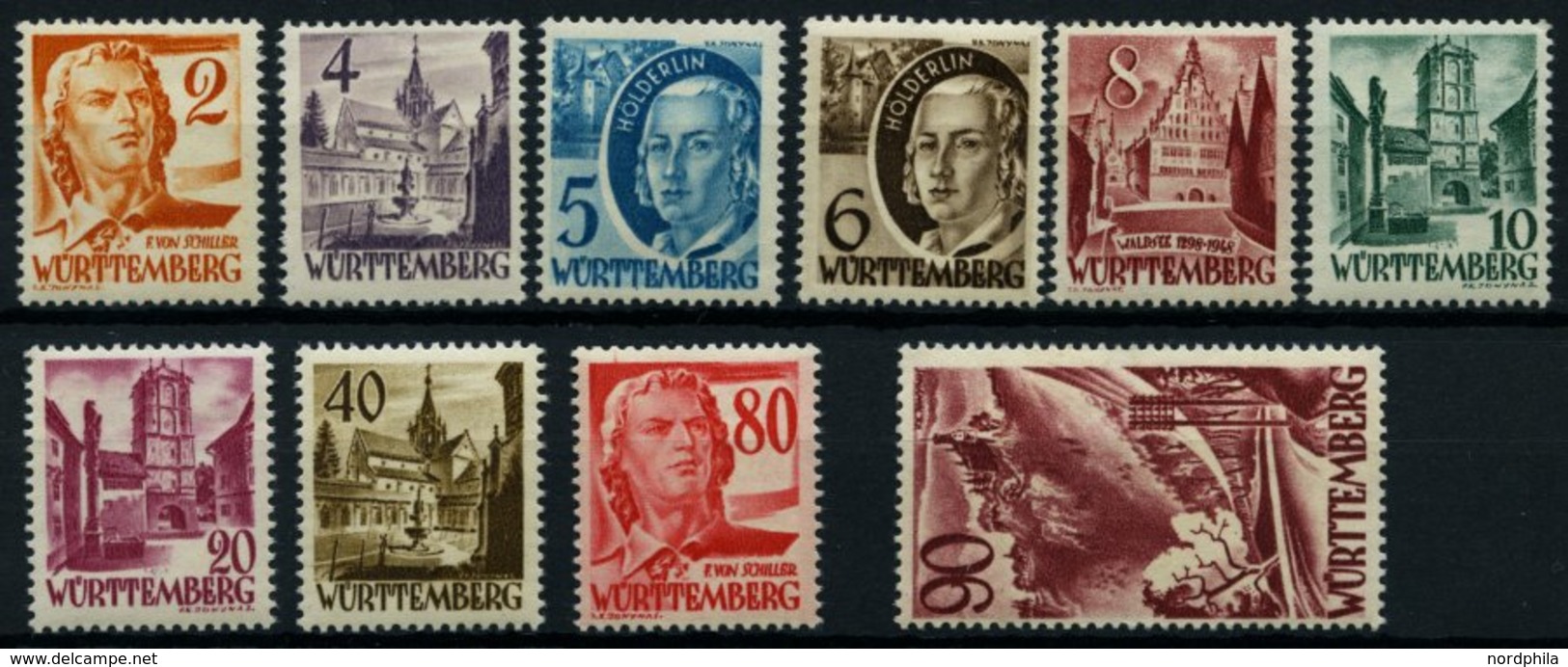 WÜRTTEMBERG 28-37 **, 1948, Freimarken, Ohne Währungsangabe, Prachtsatz, Mi. 200.- - Autres & Non Classés