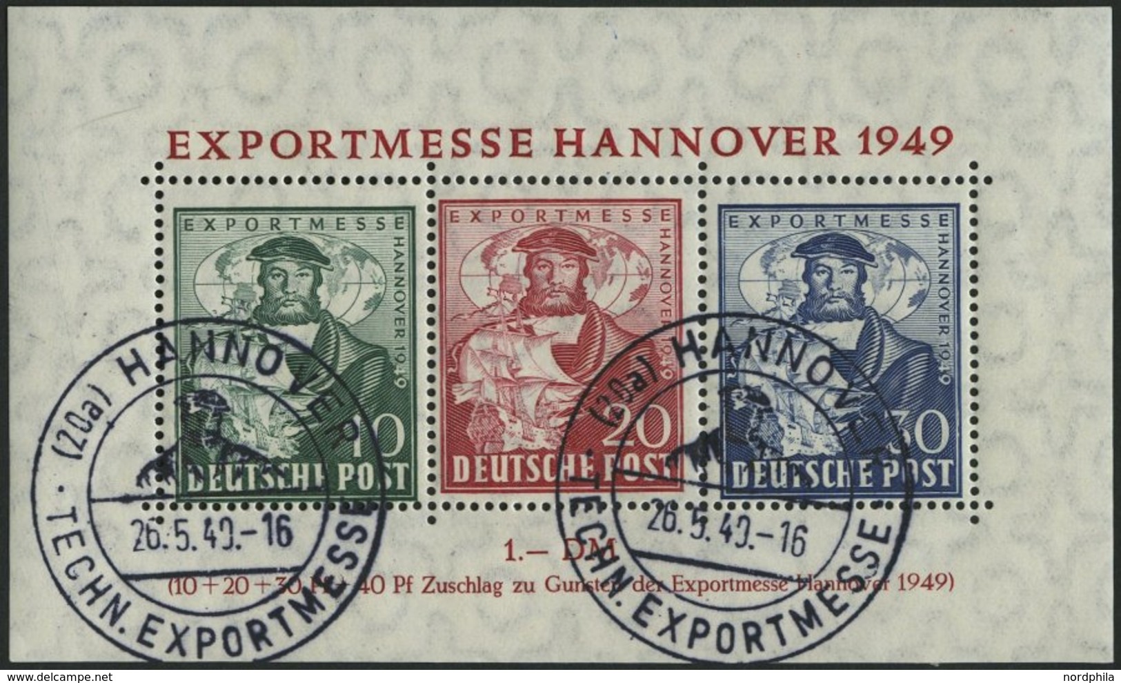 AMERIK. U. BRITISCHE ZONE Bl. 1a O, 1949, Block Exportmesse, Sonderstempel, Pracht, Mi. 250.- - Other & Unclassified