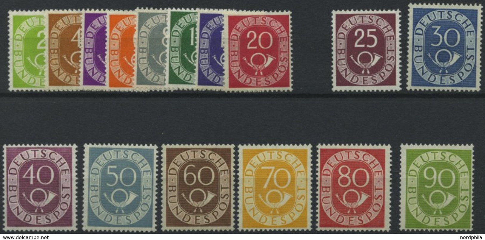 BUNDESREPUBLIK 123-38 **, 1951, Posthorn, Postfrischer Prachtsatz, Jeder Wert Gepr. Schlegel, Mi. 2200.- - Used Stamps