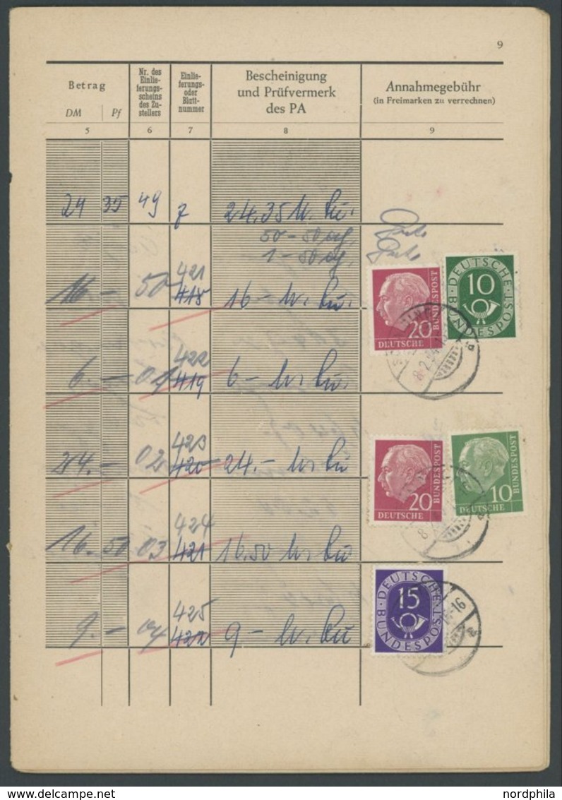 BUNDESREPUBLIK 129 BRIEF, 1954, Annahmebuch (Land), Zustellbezirk I In Schalding, 32 Seiten Komplett, Die Gebühr Wurde M - Gebraucht