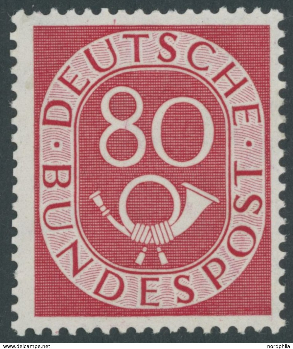 BUNDESREPUBLIK 137 *, 1952, 80 Pf. Posthorn, Falzrest, Ein Paar Kürzere Zähne Sonst Pracht, Mi. 180.- - Oblitérés