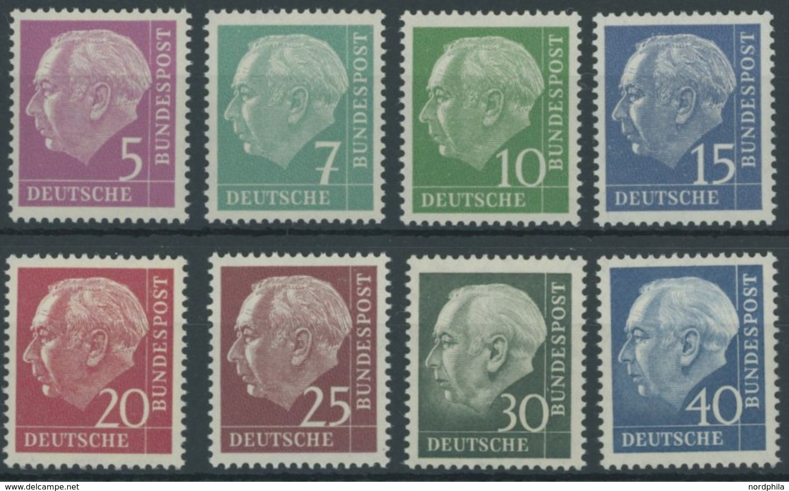 BUNDESREPUBLIK 179-260y **, 1960, Heuss Lumogen (8 Werte), Postfrischer Prachtsatz, Mi. 65.- - Usati