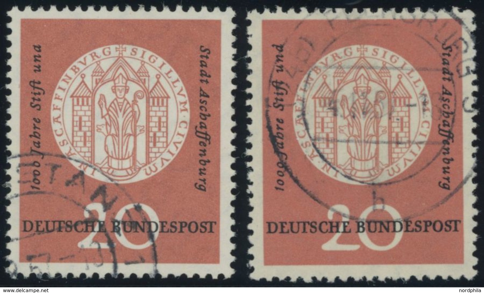 BUNDESREPUBLIK 255I/II O, 1957, Aschaffenburg, Je Mit Abart Una Statt Und Und Obere Steinfuge Fehlt, üblich Gezähnt Prac - Used Stamps