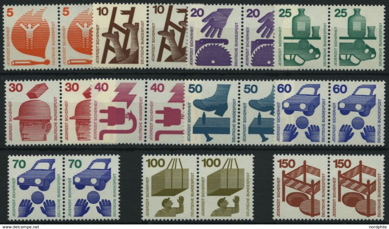 BUNDESREPUBLIK 694-703,773 Paar **, 1971/3, Unfallverhütung In Waagerechten Paaren, Pracht, Mi. 75.- - Gebraucht