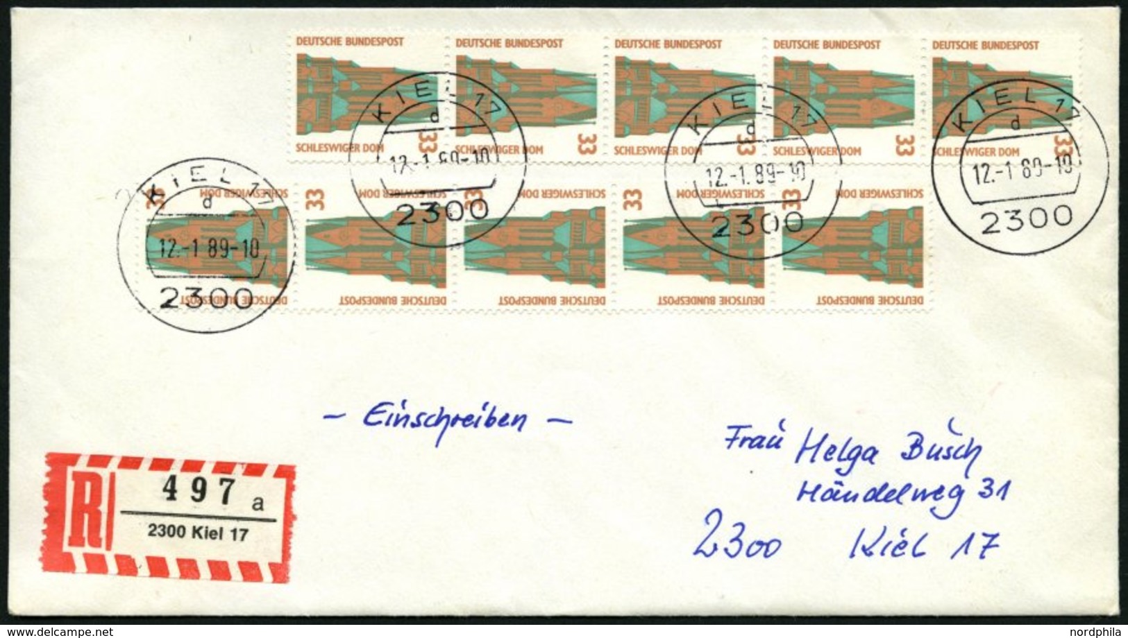 BUNDESREPUBLIK 1399 BRIEF, 1989, 33 Pf. St. Petri Dom, 10x Auf Einschreib-Ortsbrief, Pracht - Used Stamps