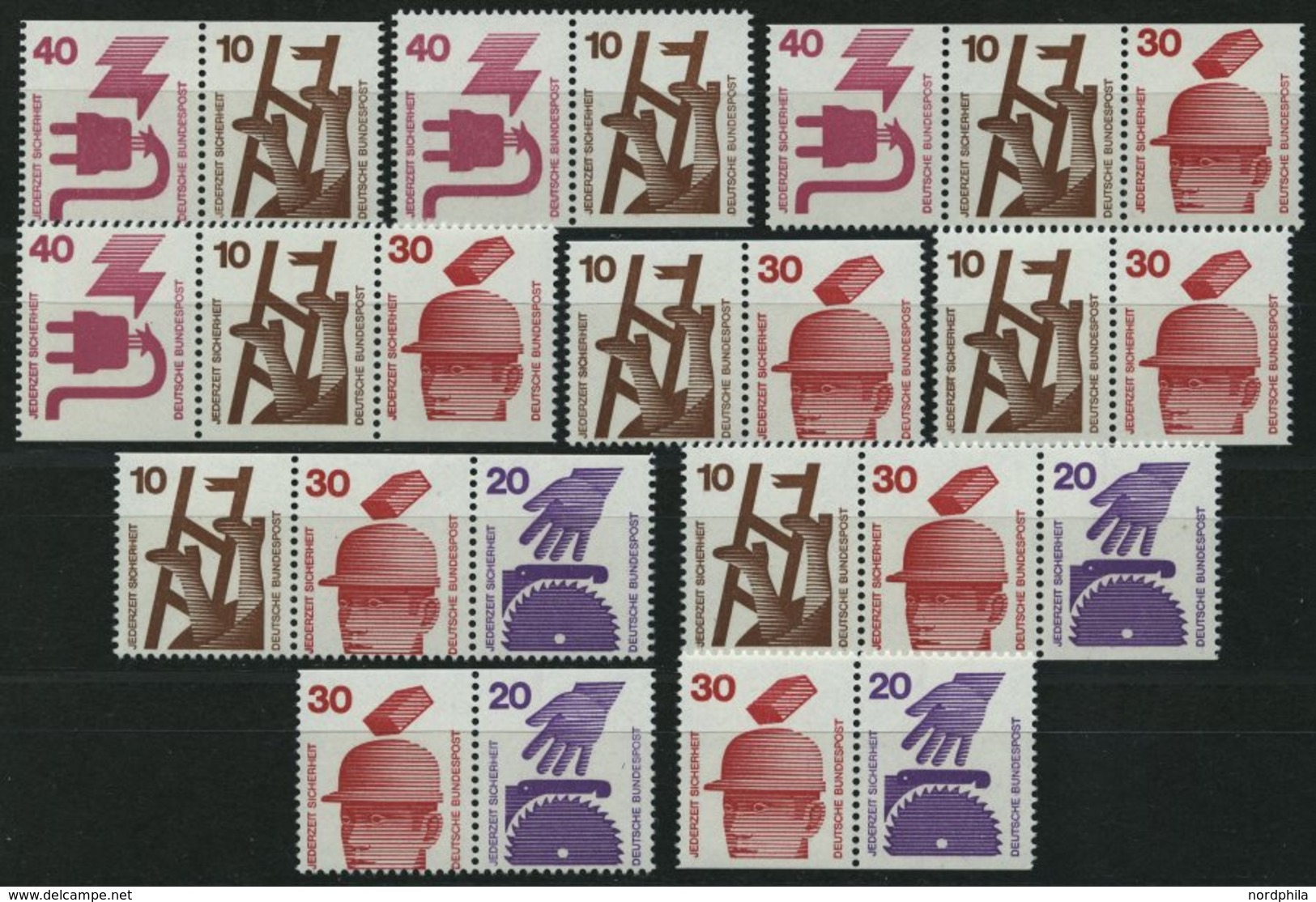 ZUSAMMENDRUCKE W 47-56 **, 1974, Unfallverhütung, Komplette Garnitur, Pracht, Mi. 54.- - Oblitérés