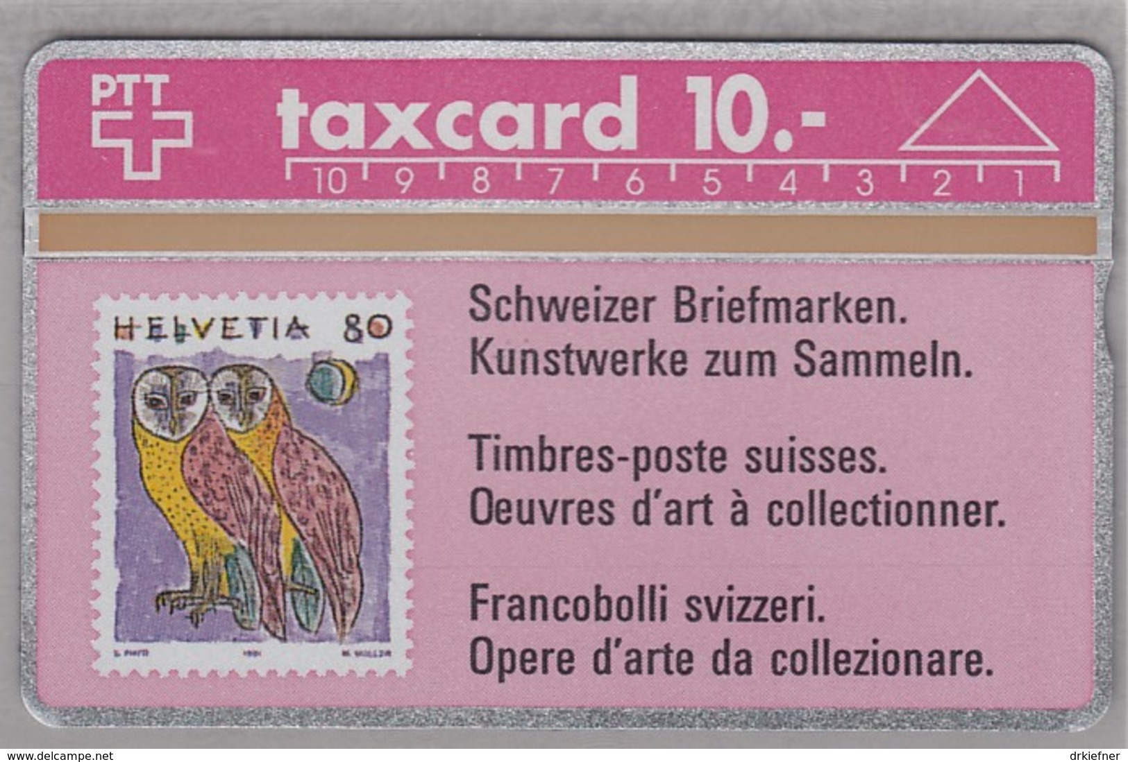 SCHWEIZ TELEFONKARTE Taxcard 10 SFr, Motiv MiNr. 1437, Schleiereule, 1991 - Francobolli & Monete