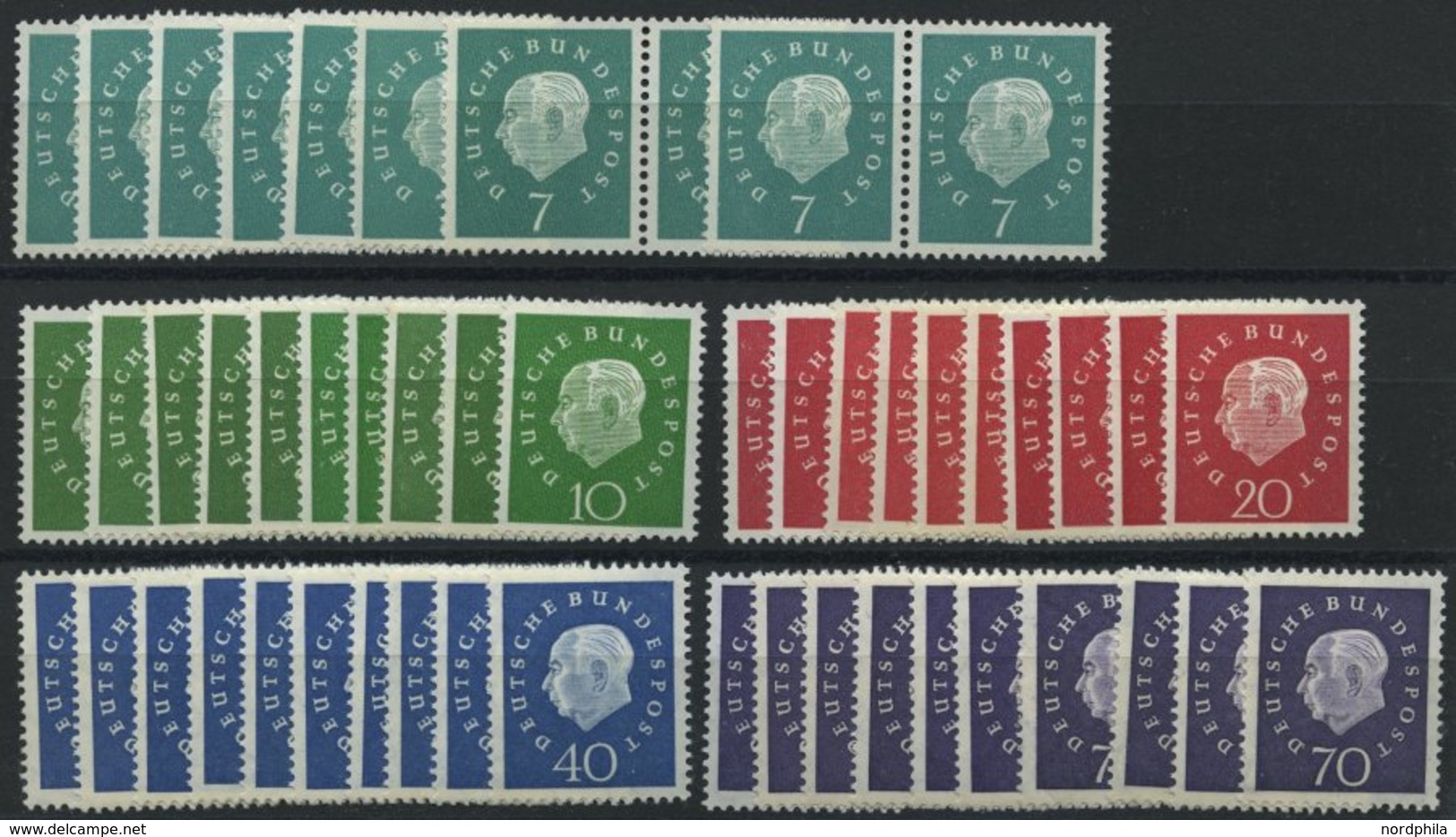 ENGROS 302-06 **, 1959, Heuss III, 10 Sätze, Fast Nur Pracht, Mi. 200.- - Abarten Und Kuriositäten