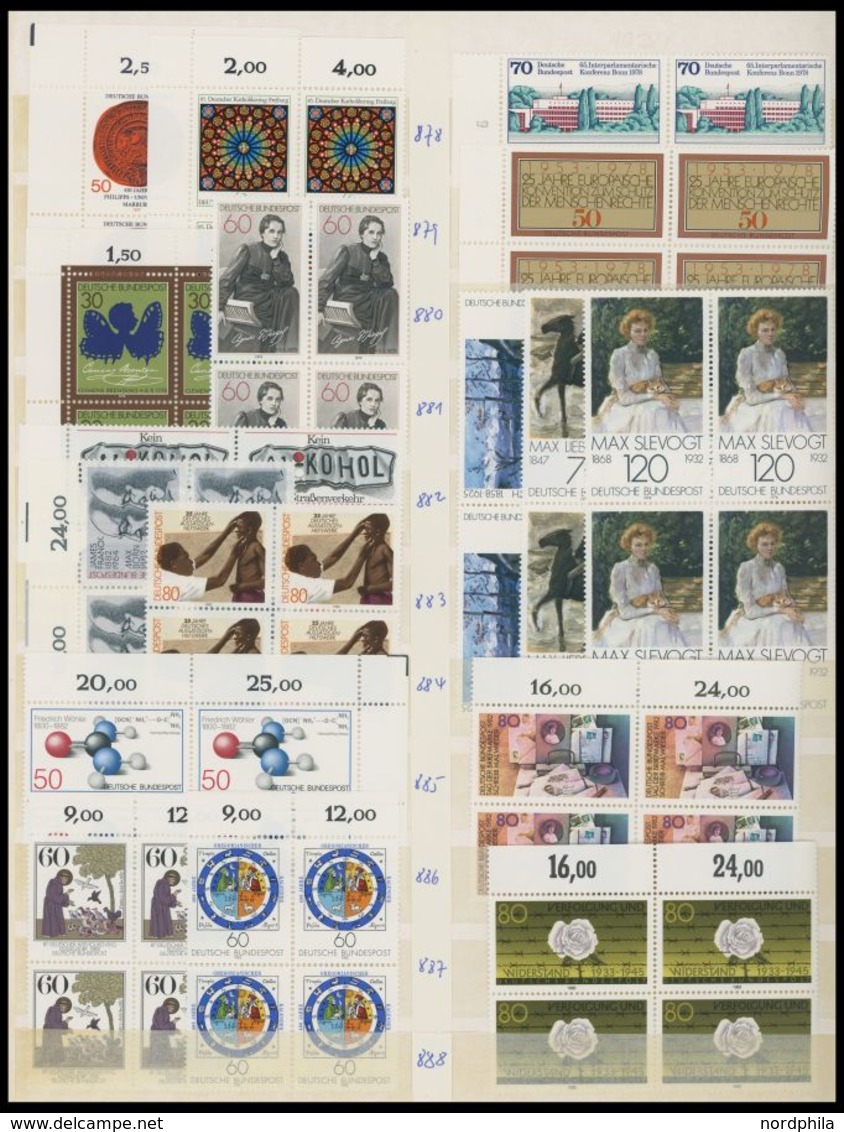 1975-86, Partie Von Ca. 90 Verschiedenen Postfrischen Ausgaben In Viererblocks, Meist Randstücke, Pracht, Mi. Ca. 600.-  - Autres & Non Classés