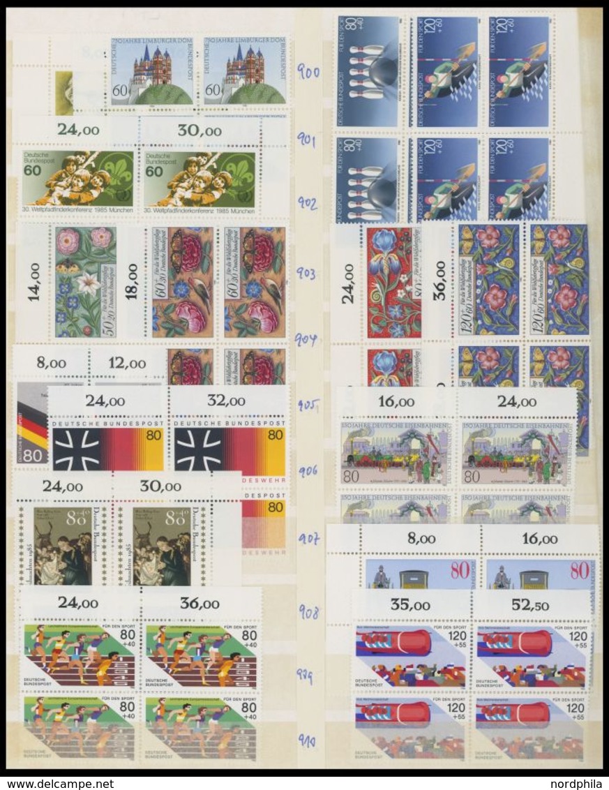 1975-86, Partie Von Ca. 90 Verschiedenen Postfrischen Ausgaben In Viererblocks, Meist Randstücke, Pracht, Mi. Ca. 600.-  - Autres & Non Classés