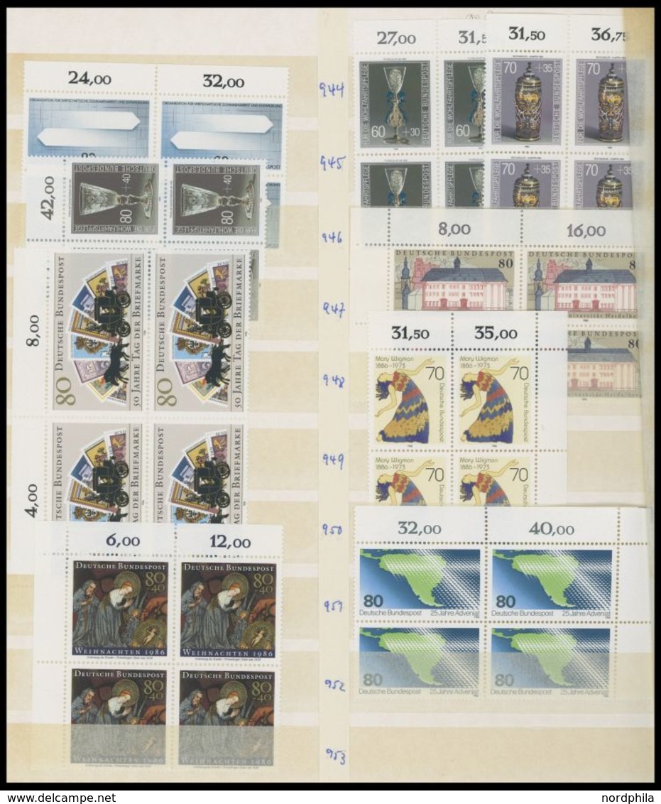 1975-86, Partie Von Ca. 90 Verschiedenen Postfrischen Ausgaben In Viererblocks, Meist Randstücke, Pracht, Mi. Ca. 600.-  - Autres & Non Classés