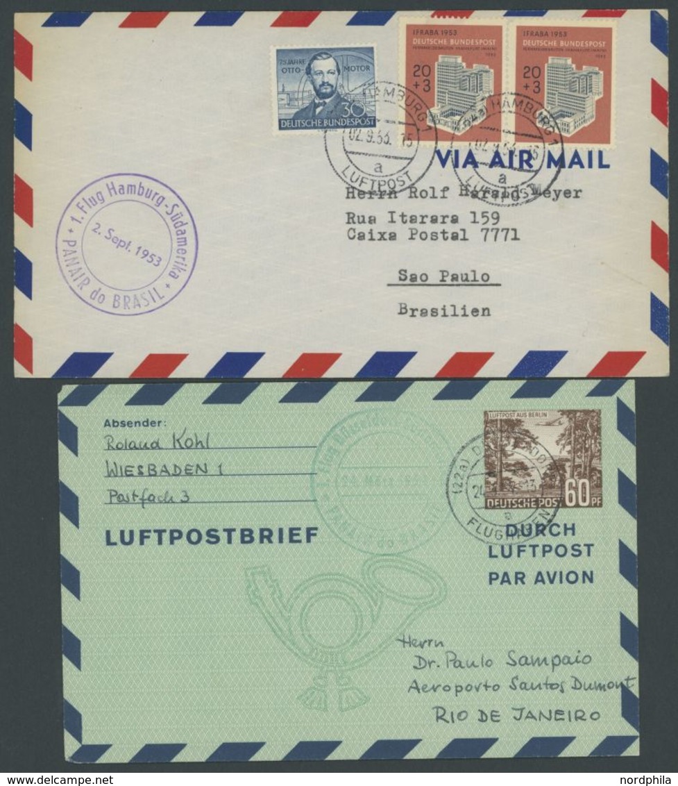 2.9.1953 Und 24.3.1954, Hamburg-Südamerika Mit Der Panair Brasil, Auf Luftpostbrief U.a. Mit Mi.Nr. 150 Und Auf Luftpost - Covers & Documents