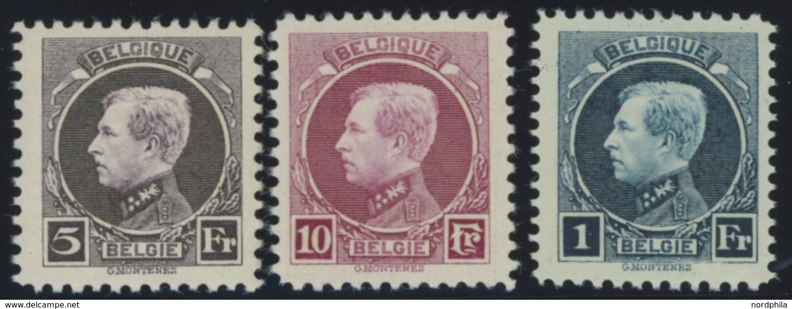 BELGIEN 183/4,190C **, 1922-25, 5, 10, Und 1 Fr. König Albert I, Gezähnt C, Postfrisch, 3 Prachtwerte, Mi. 110.- - Otros & Sin Clasificación