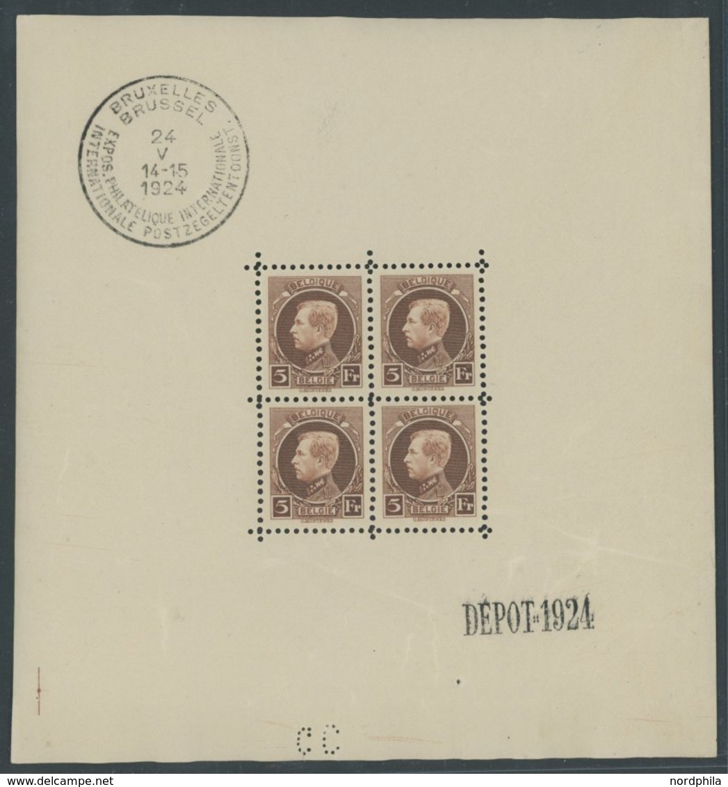 BELGIEN 186KB **, 1924, 5 Fr. Internationale Briefmarkenausstellung Im Kleinbogen (4), Pracht, Mi. 420.- - Autres & Non Classés