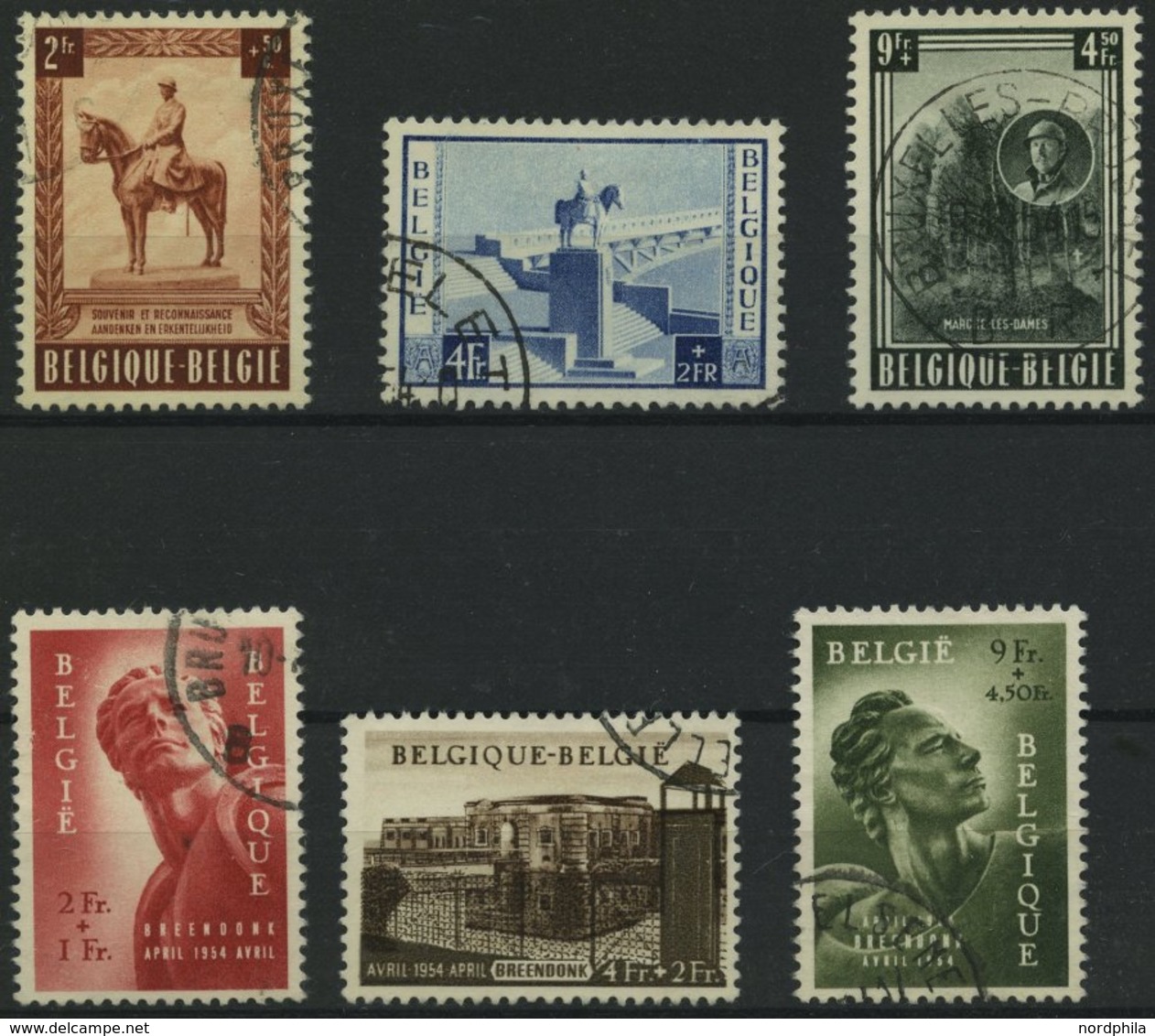 BELGIEN 989-91, 992-94 O, 1954, Nationaldenkmal Und Denkmaleinweihung, 2 Prachtsätze, Mi. 87.- - Autres & Non Classés