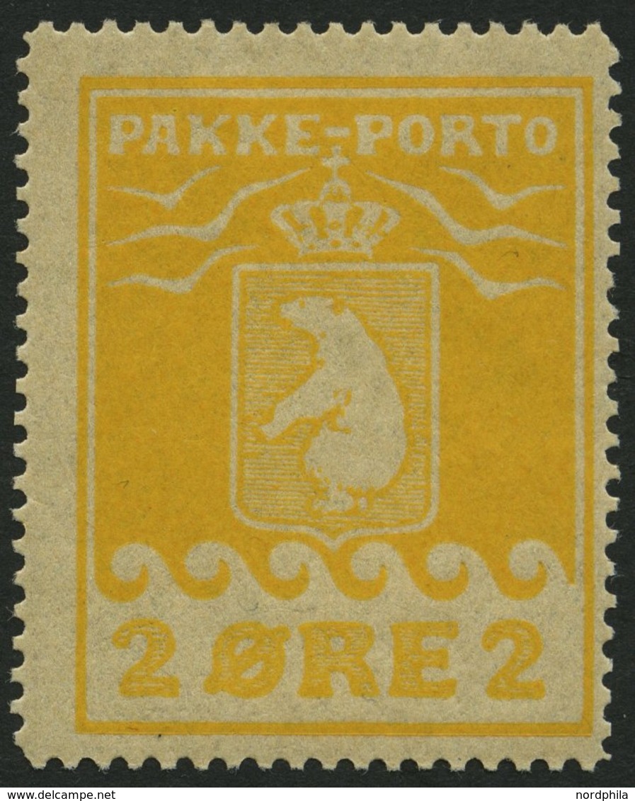 GRÖNLAND - PAKKE-PORTO 5A *, 1919, 2 Ø Gelb, (Facit P 5II), Falzrest, Pracht - Parcel Post